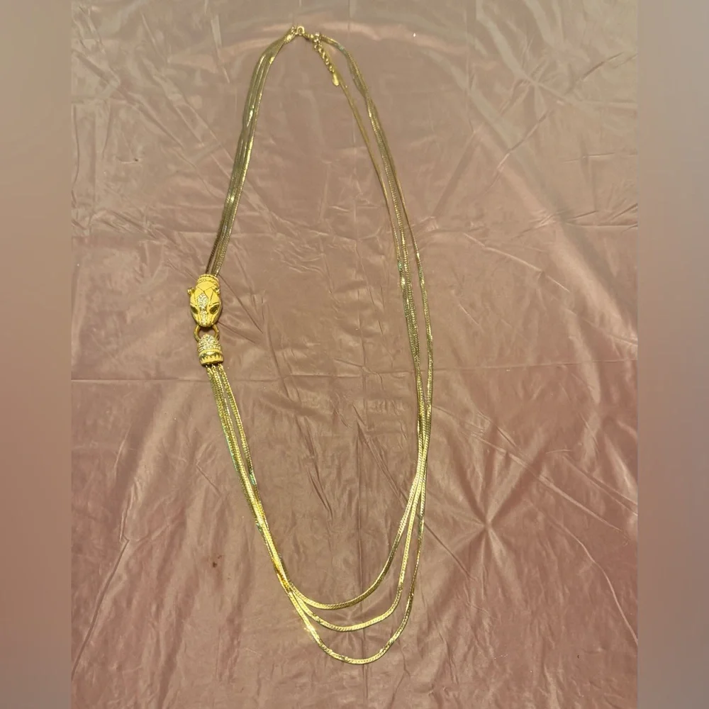 Vintage nOir Jewelry Gold/ Enamel Panther Layered Long Necklace